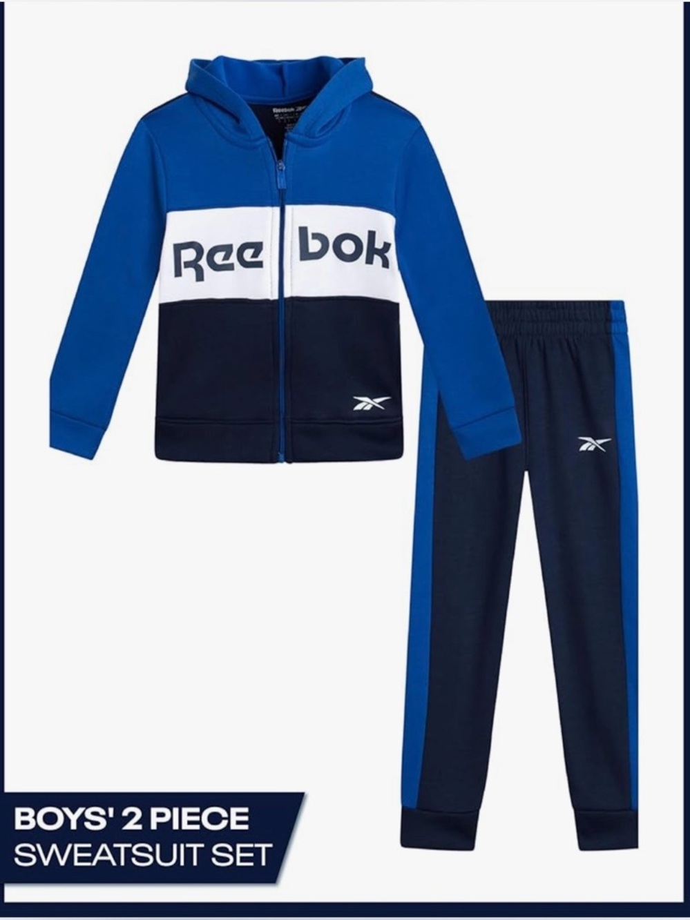 Reebok Boys' Navy and Royal Blue Fleece Hoodie & Joggers Set nwt